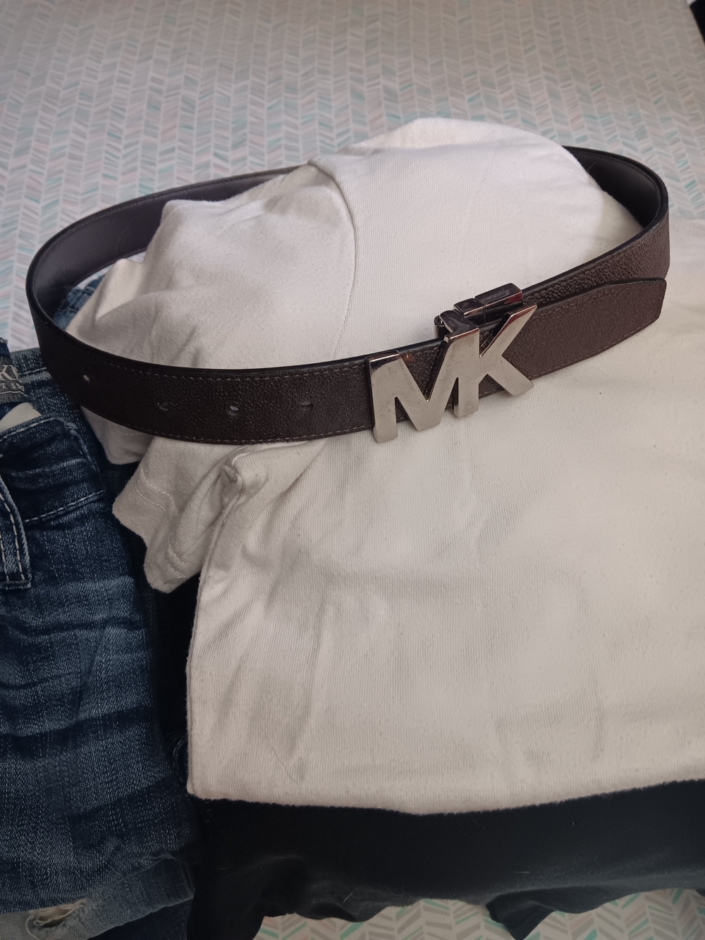 Michael Kors Brown Leather Belt with Signature MK Buckle